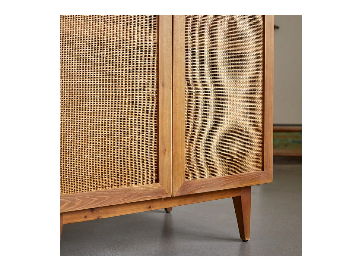 Kinderschrank aus Pinienholz und Rattangeflecht 200 Ninon