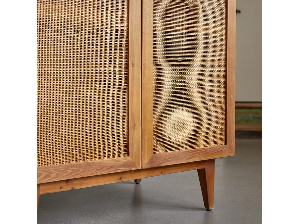 Armadio per bambini in legno di pino e midollino 200 Ninon