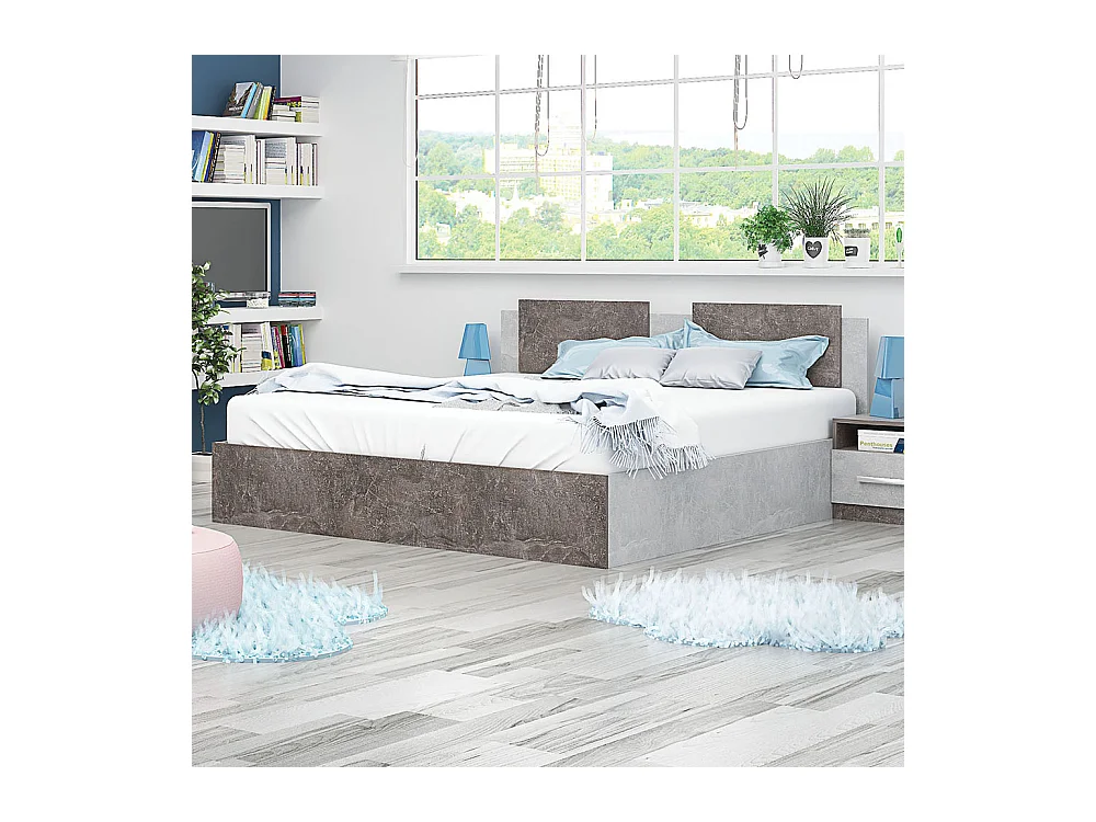 Letto matrimoniale moderno 160x200 cm cemento chiaro e scuro LG47