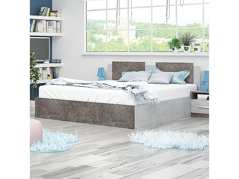 Letto matrimoniale moderno 160x200 cm cemento chiaro e scuro LG47