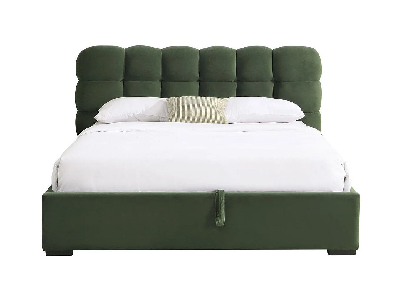 Lit coffre adulte 140x190 cm avec sommier et tête de lit capitonnée en velours vert kaki - Lola