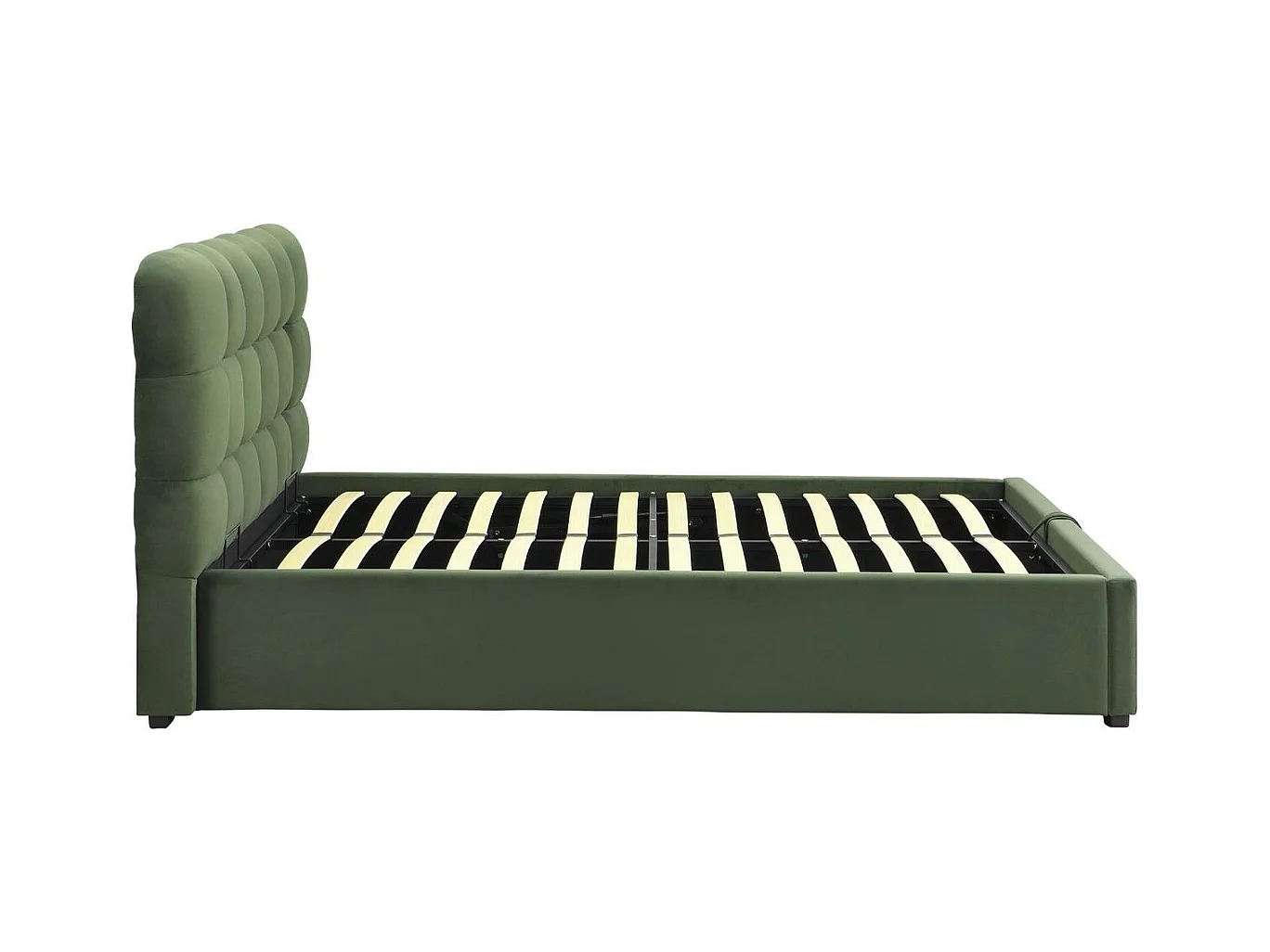 Lit coffre adulte 140x190 cm avec sommier et tête de lit capitonnée en velours vert kaki - Lola