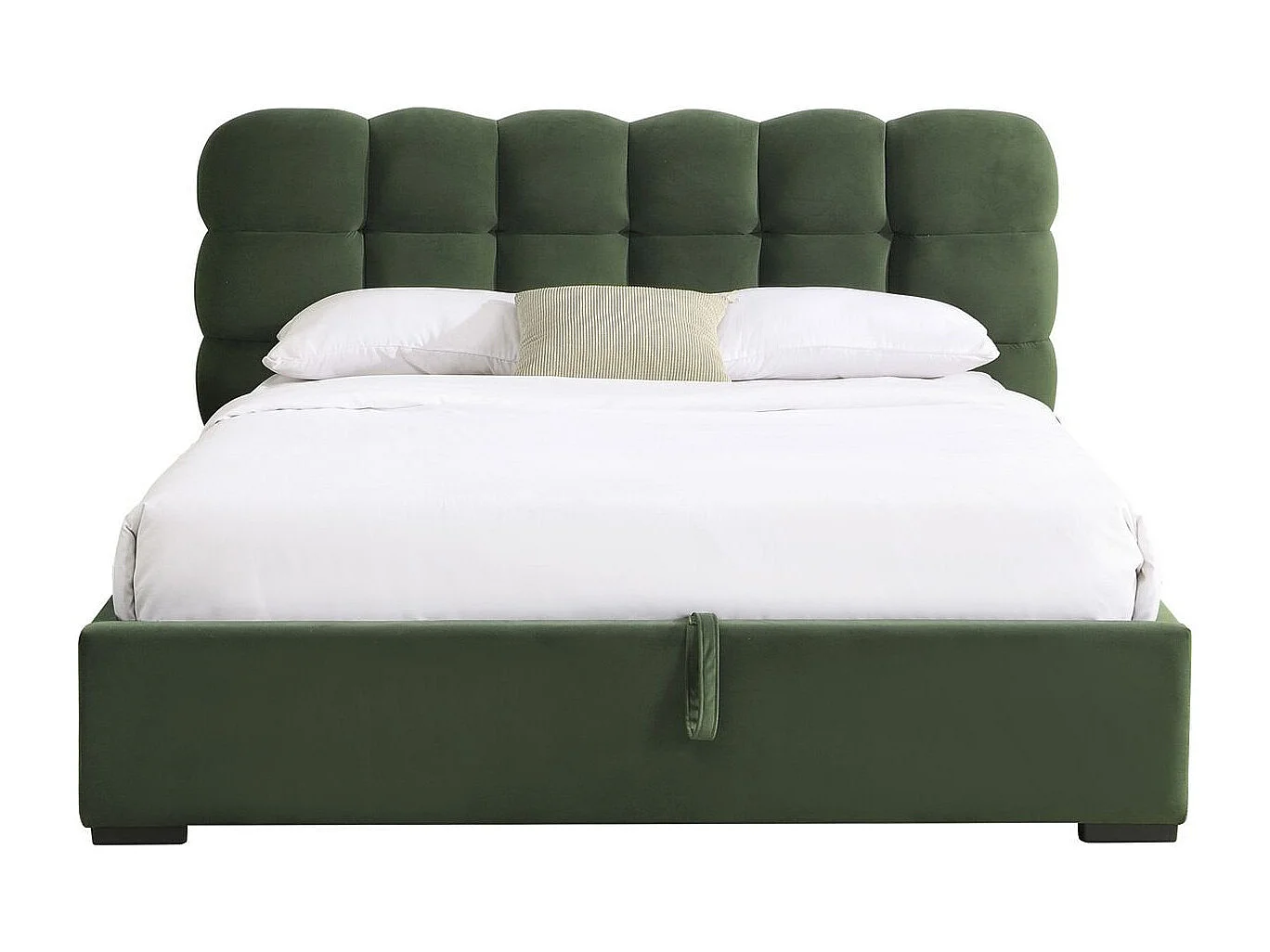Lit coffre adulte 140x190 cm avec sommier et tête de lit capitonnée en velours vert kaki - Lola