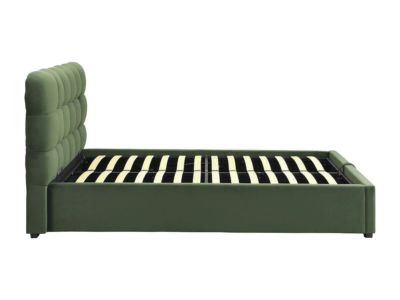 Lit coffre adulte 140x190 cm avec sommier et tête de lit capitonnée en velours vert kaki - Lola