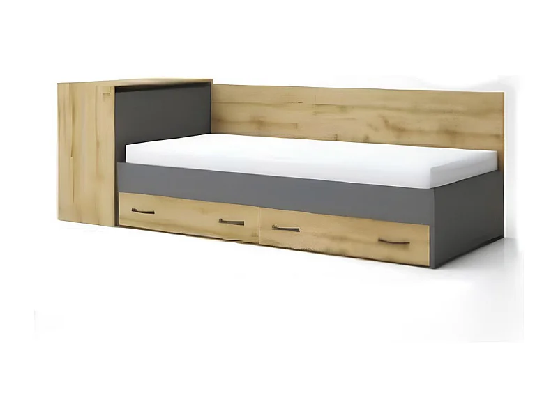 Letto singolo moderno con cassetti 82x190 cm rovere e antracite LG17