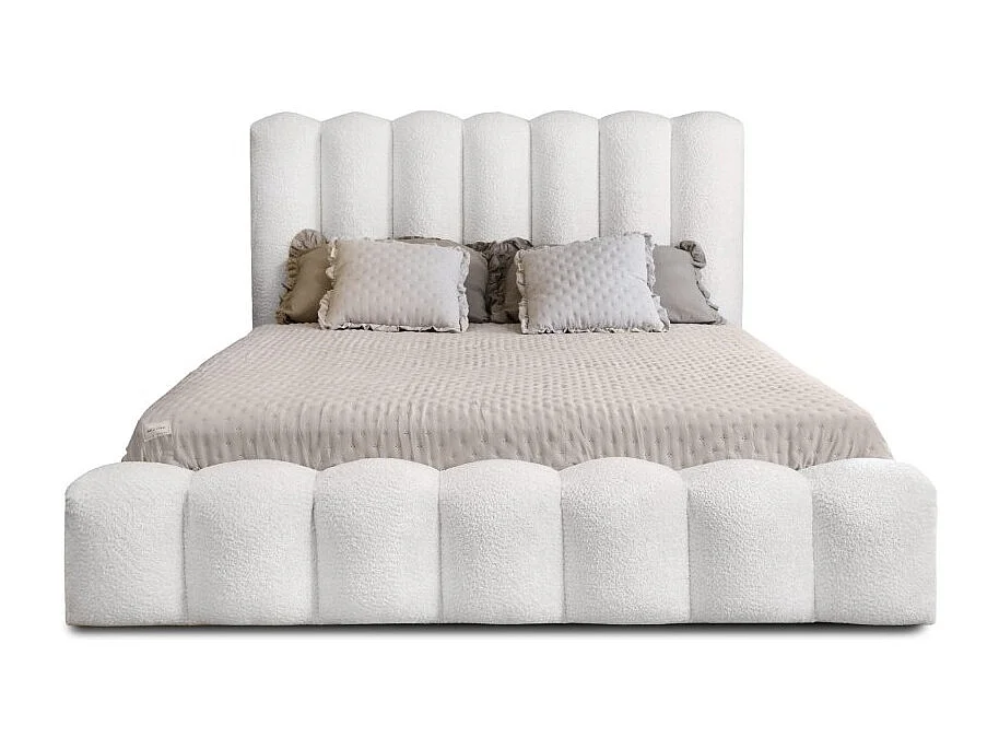 Cama baú BADJA EUPHORIA – Tecido bouclé Pérola de linho – 140x200 cm – Estrado elevatório – Design de alto padrão