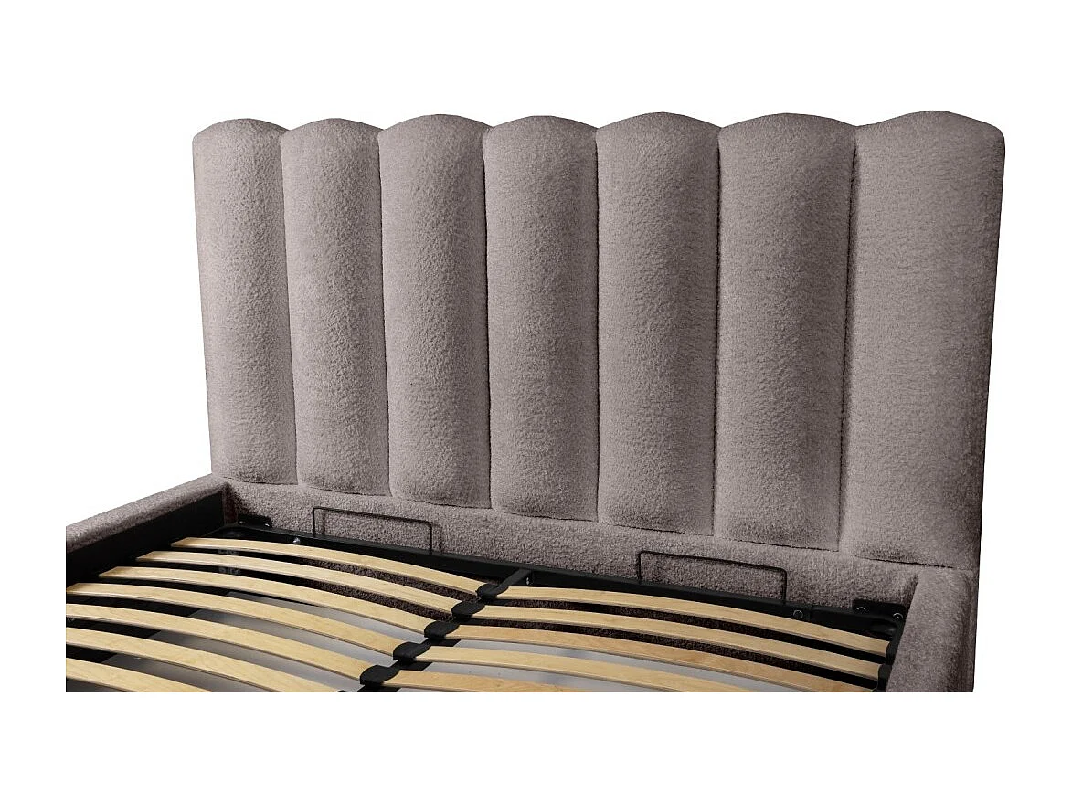 Lit coffre BADJA – Tecido bouclé Taupe cinzento – 140x200 cm – Estrado elevatório – Design de alta qualidade