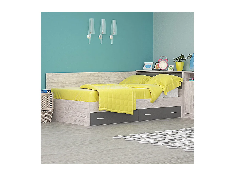 Letto a una piazza e mezza con cassetti 120x190 cm rovere bianco e grigio antracite LG48