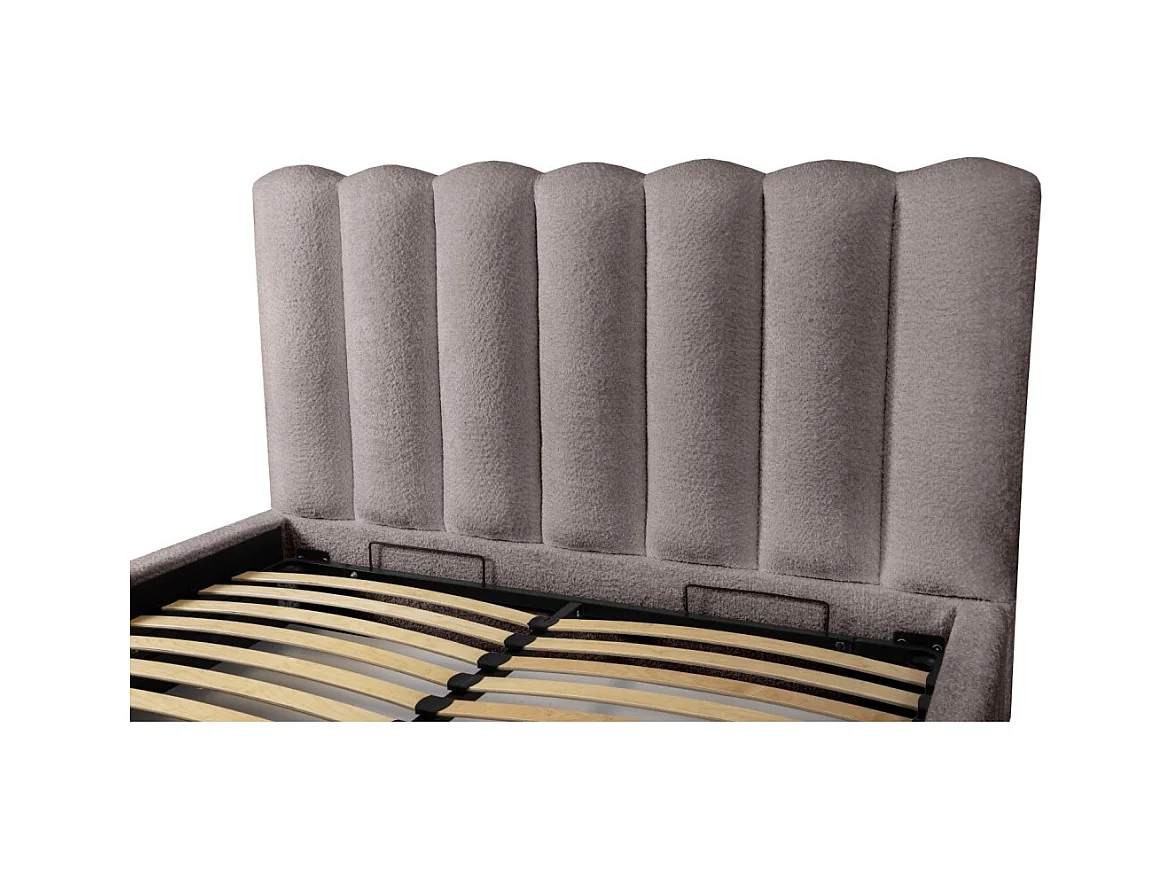 Cama con canapé BADJA – Tela de rizo Topo ceniza – 160x200 cm – Somier elevable – Diseño de alta gama