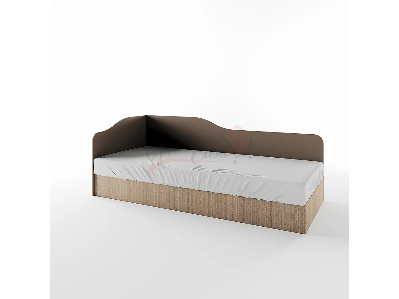 Letto singolo con contenitore ad angolo effetto legno beige scuro e lino LI2004