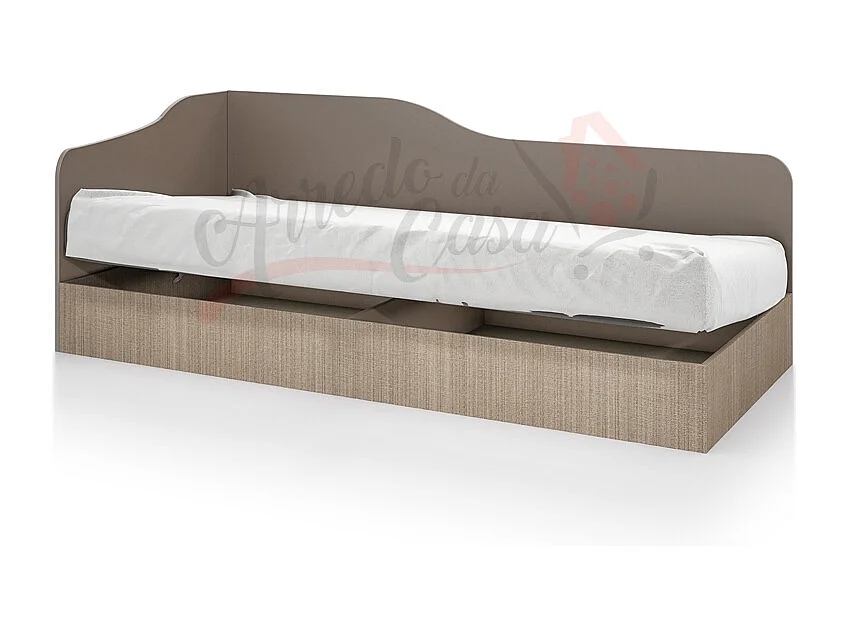 Letto singolo con contenitore ad angolo effetto legno beige scuro e lino LI2004