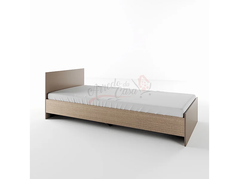 Letto singolo design classico effetto legno 200x90 beige scuro e lino LI2006