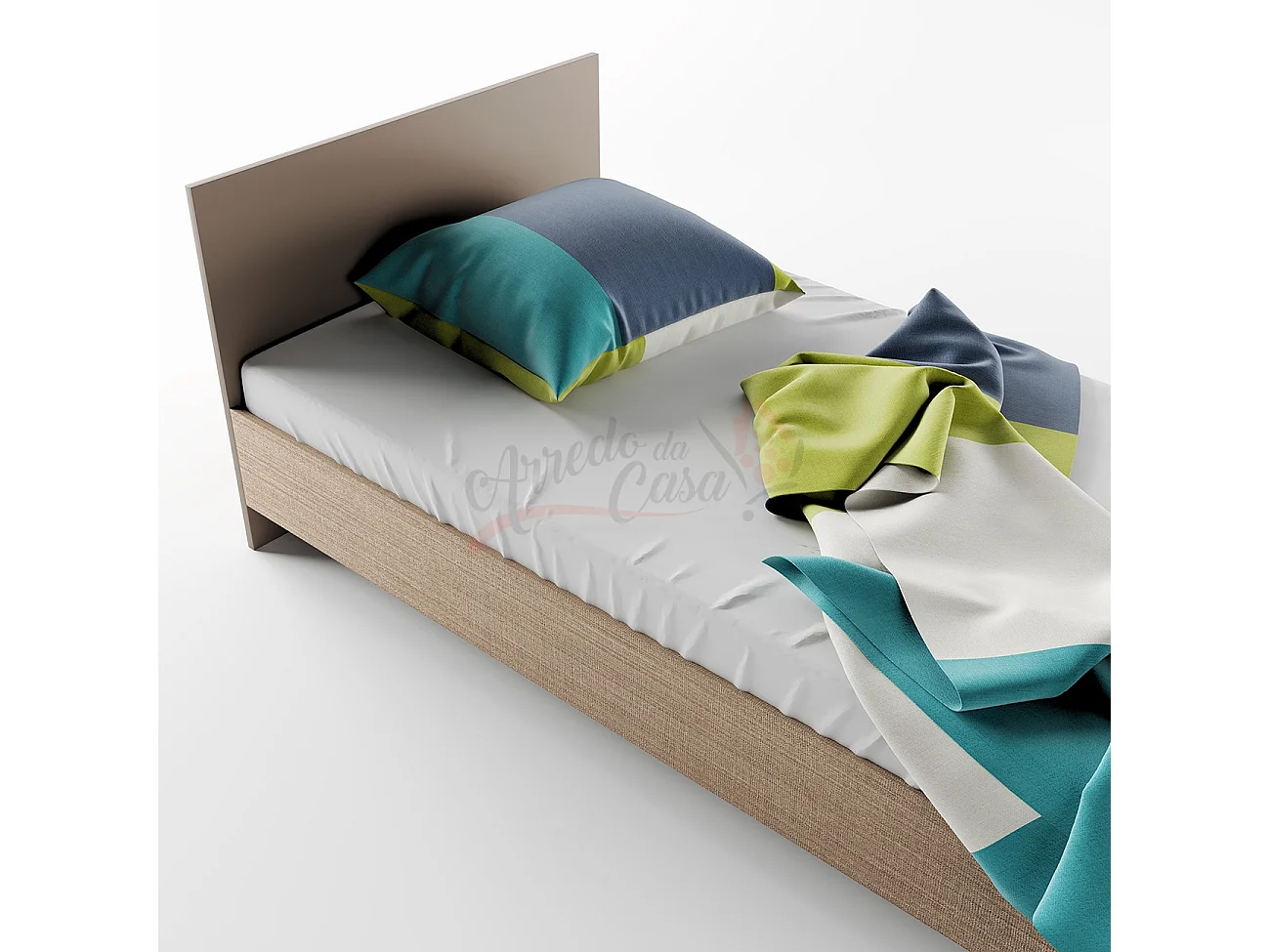 Letto singolo design classico effetto legno 200x90 beige scuro e lino LI2006