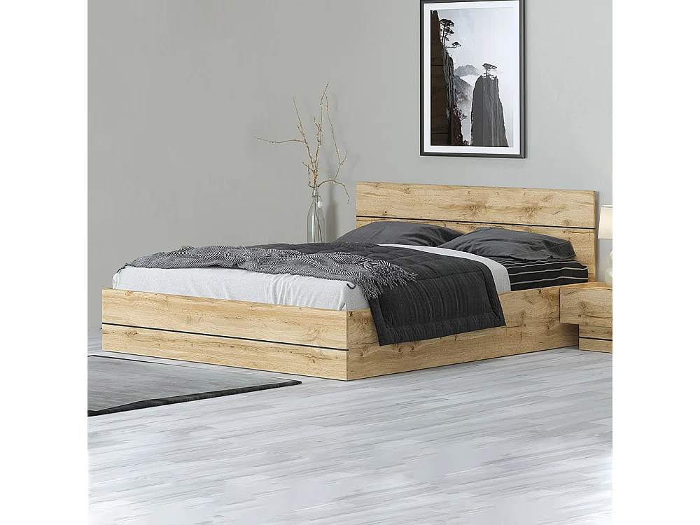 Letto matrimoniale contenitore 160x200 cm in rovere naturale LG68