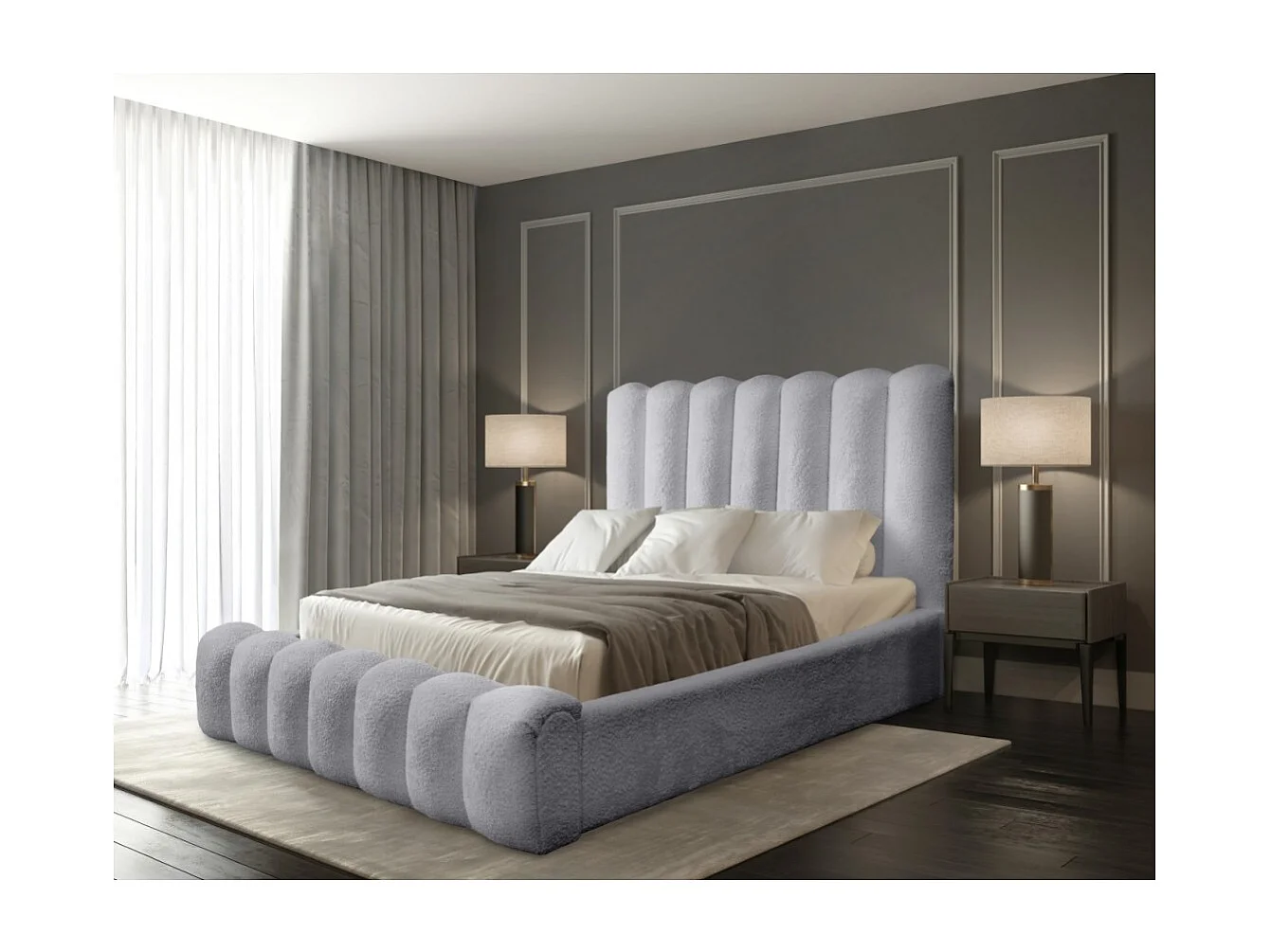 Lit coffre BADJA – Tela rizada Perla de amanecer – 180x200 cm – Somier elevable – Diseño de alta gama