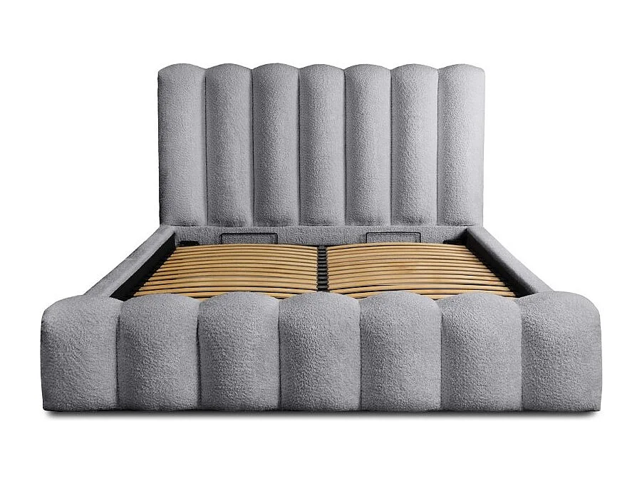 Lit coffre BADJA – Tela rizada Perla de amanecer – 180x200 cm – Somier elevable – Diseño de alta gama