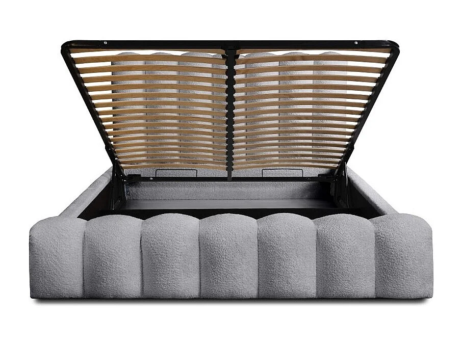 Lit coffre BADJA – Tela rizada Perla de amanecer – 180x200 cm – Somier elevable – Diseño de alta gama