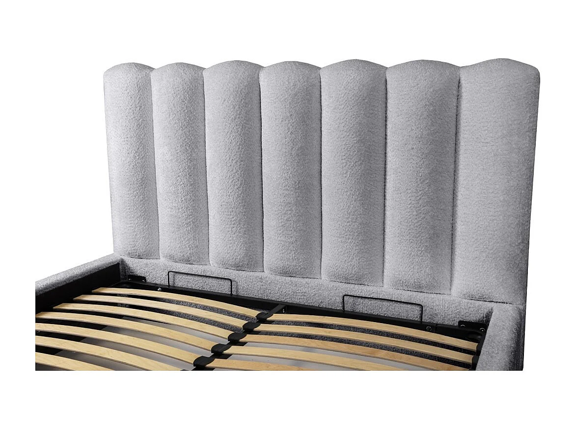 Lit coffre BADJA – Tela rizada Perla de amanecer – 180x200 cm – Somier elevable – Diseño de alta gama