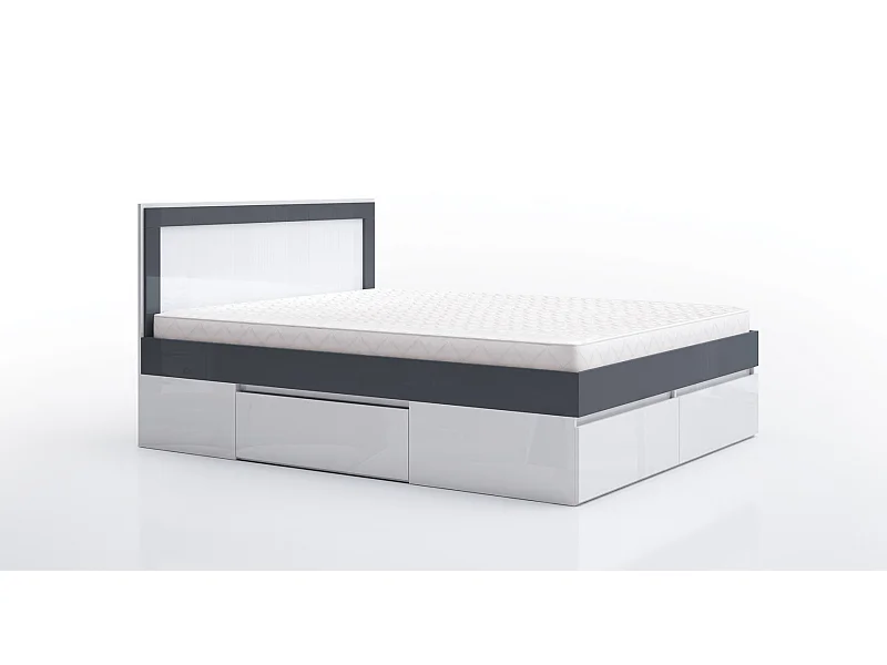 Letto matrimoniale moderno con cassetti bianco lucido e antracite lucido LG60