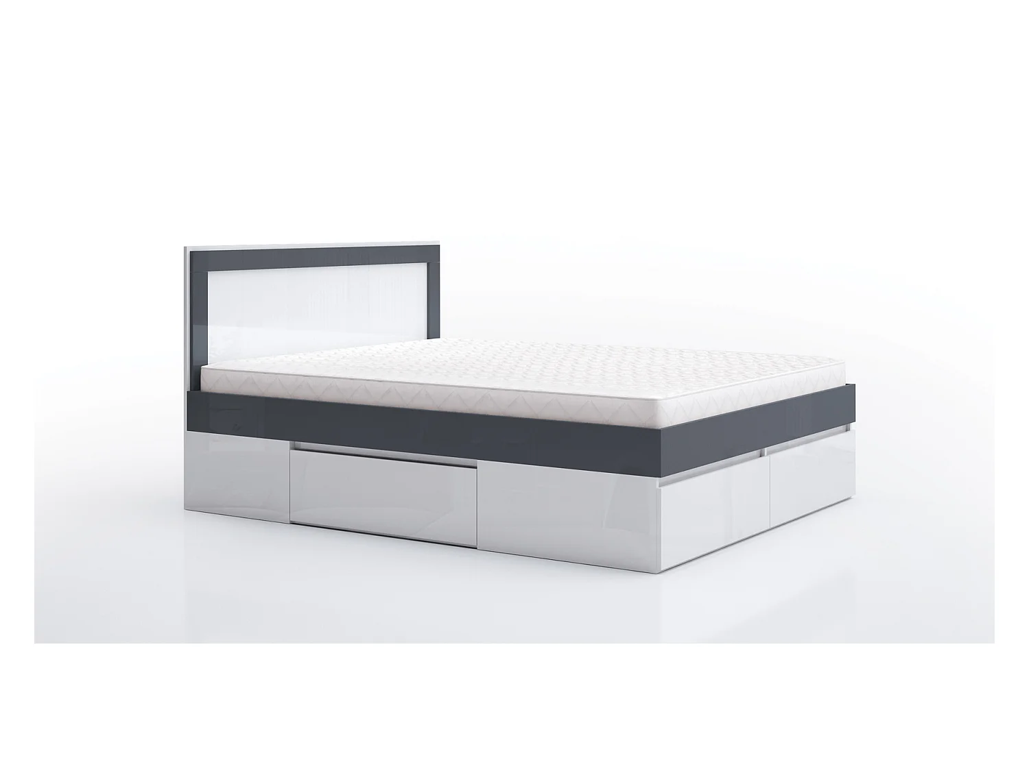 Letto matrimoniale moderno con cassetti bianco lucido e antracite lucido LG60