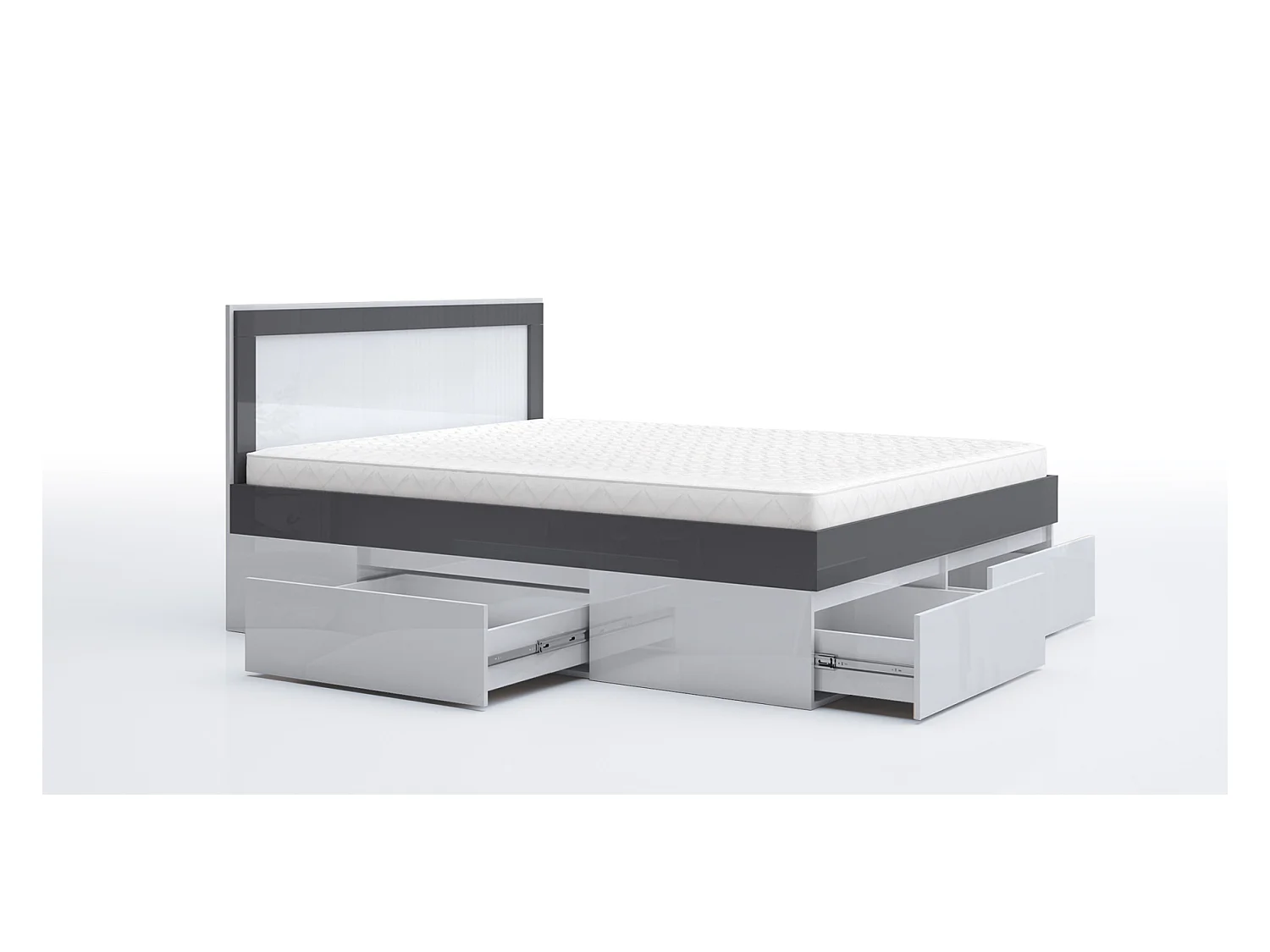 Letto matrimoniale moderno con cassetti bianco lucido e antracite lucido LG60