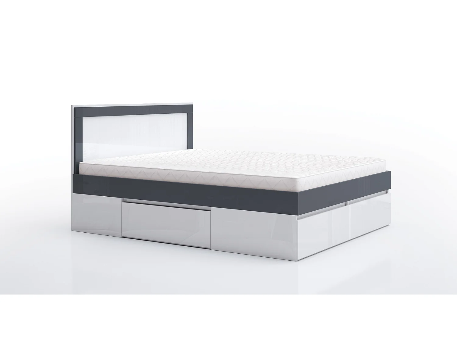 Letto matrimoniale moderno con cassetti bianco lucido e antracite lucido LG60