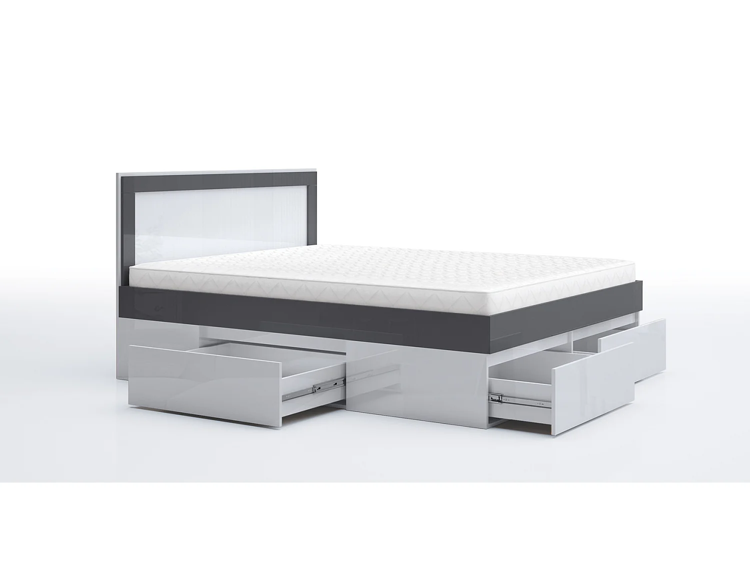 Letto matrimoniale moderno con cassetti bianco lucido e antracite lucido LG60