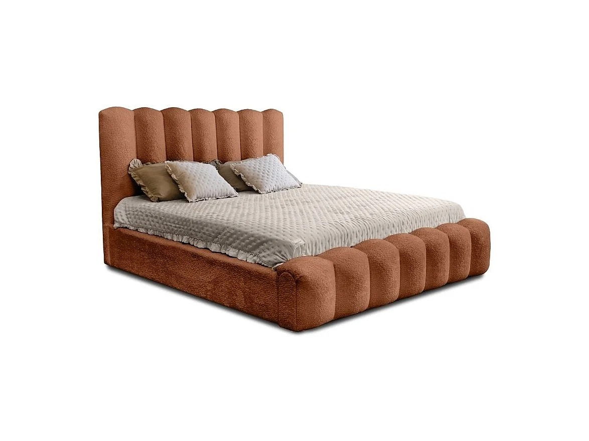 Cama con arcón BADJA – Tela rizada Terracota – 160x200 cm – Somier elevable – Diseño de alta gama
