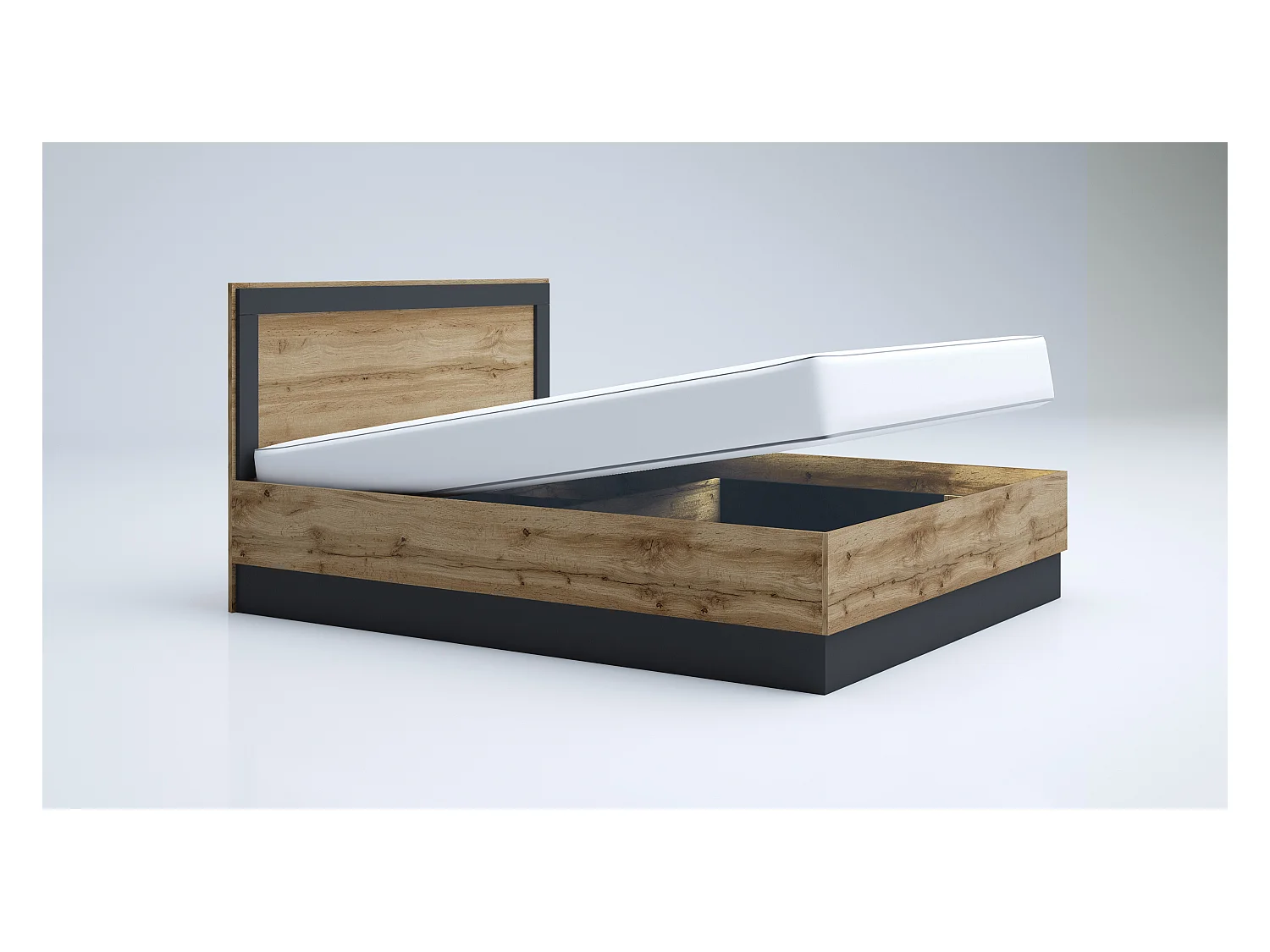 Letto matrimoniale con contenitore rovere e antracite LG57