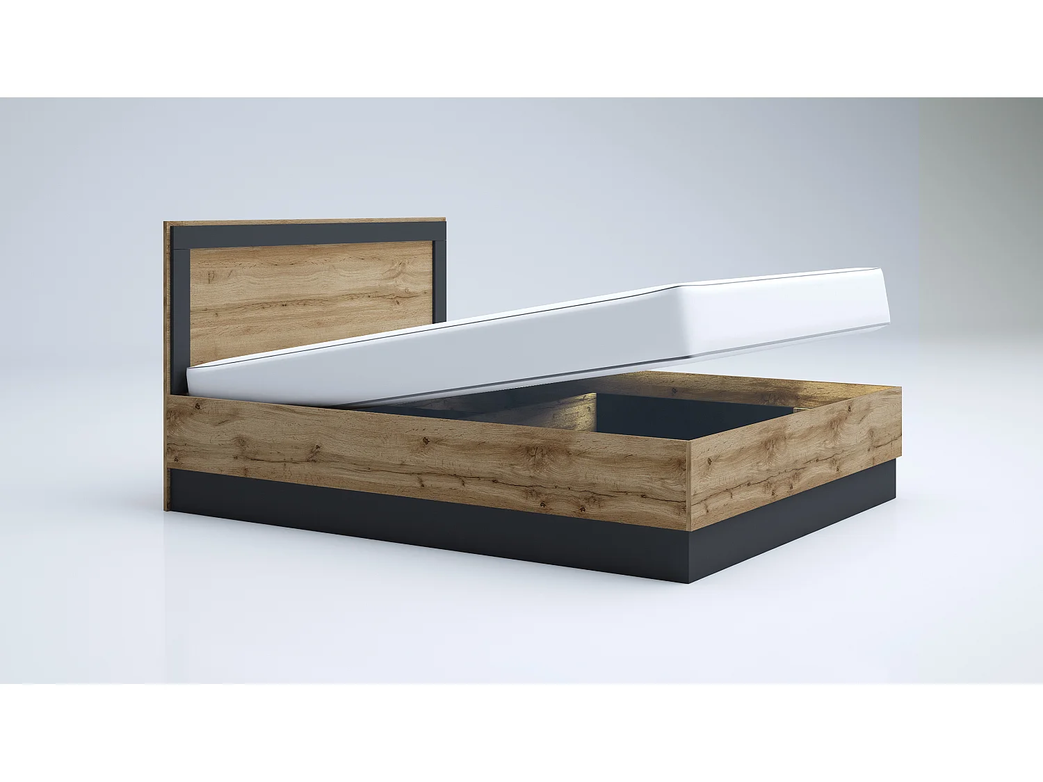 Letto matrimoniale con contenitore rovere e antracite LG57