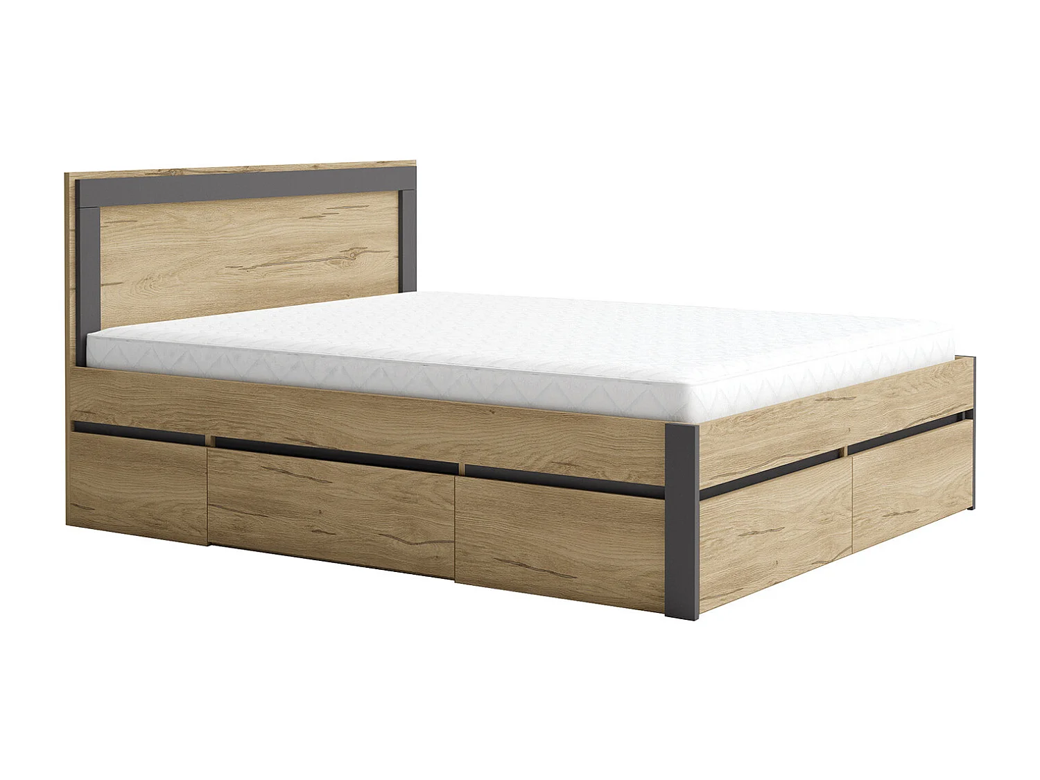 Letto matrimoniale moderno con cassetti 160x200 rovere e antracite LG58