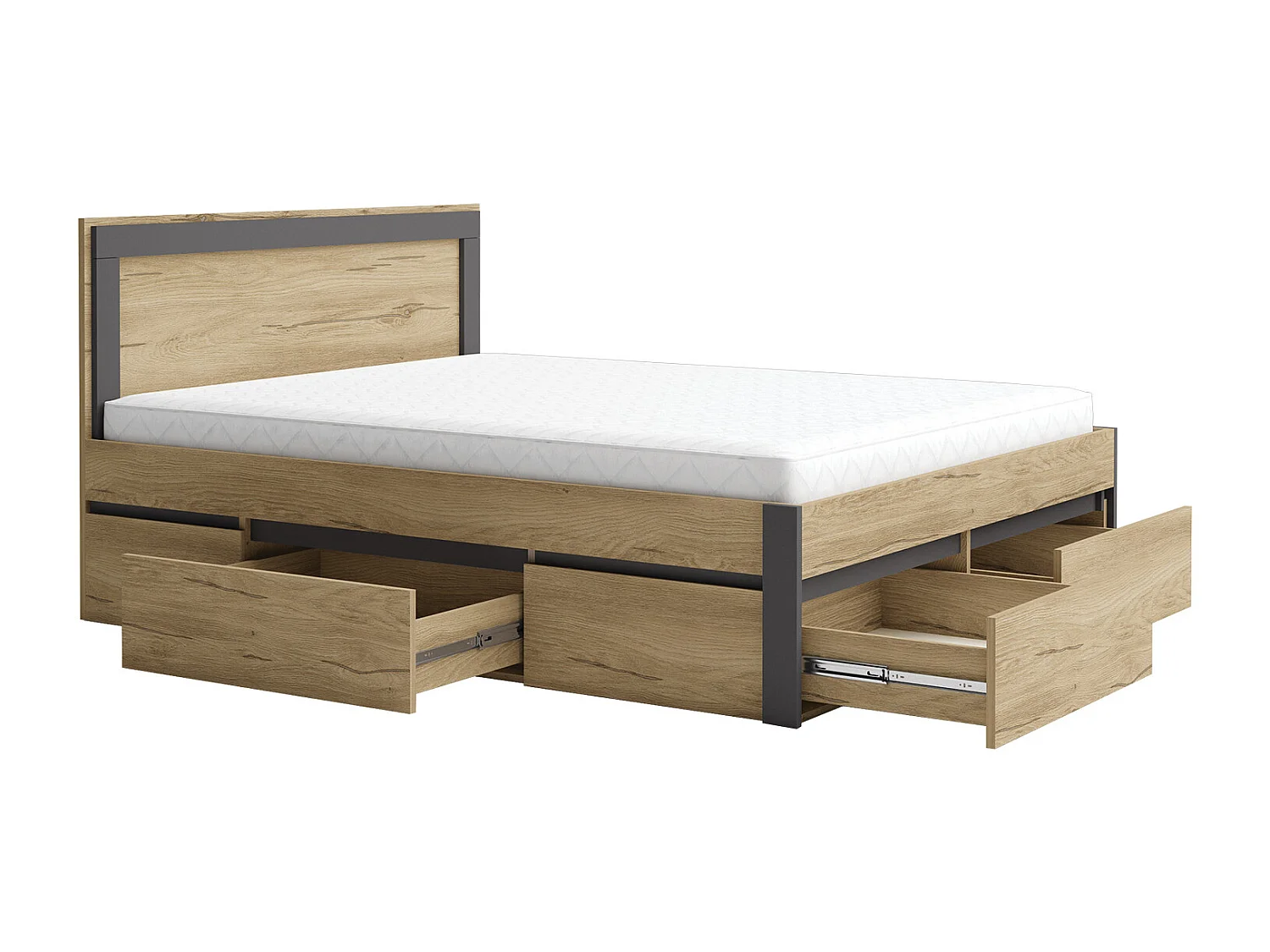 Letto matrimoniale moderno con cassetti 160x200 rovere e antracite LG58