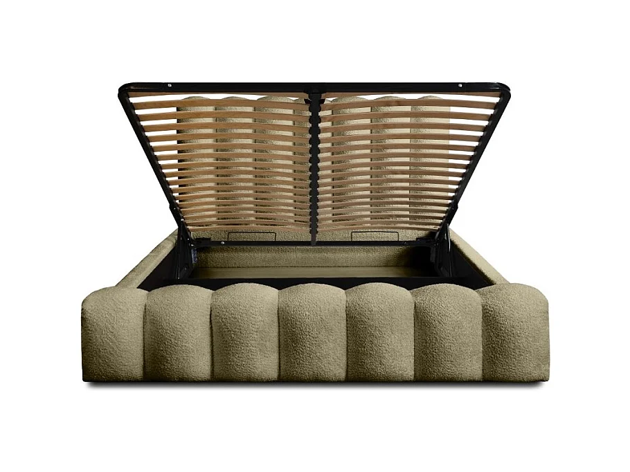 Lit coffre BADJA – Tecido Bouclé Sálvia Seca – 140x200 cm – Estrado elevatório – Design de alta gama