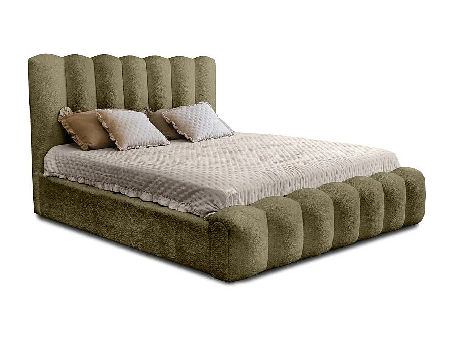 Lit coffre BADJA – Tecido Bouclé Sálvia Seca – 140x200 cm – Estrado elevatório – Design de alta gama