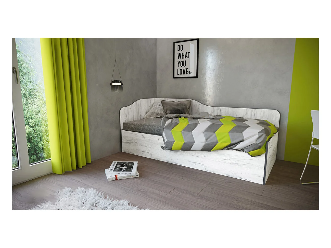 Letto singolo contenitore design ondulato ad angolo 90x200 bianco legno LI37