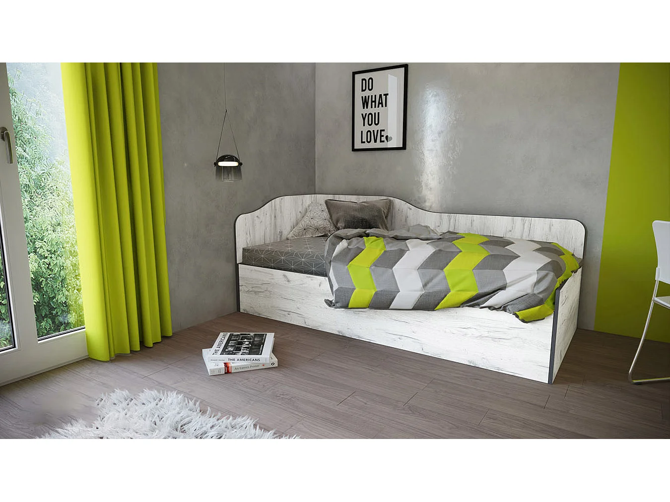 Letto singolo contenitore design ondulato ad angolo 90x200 bianco legno LI37