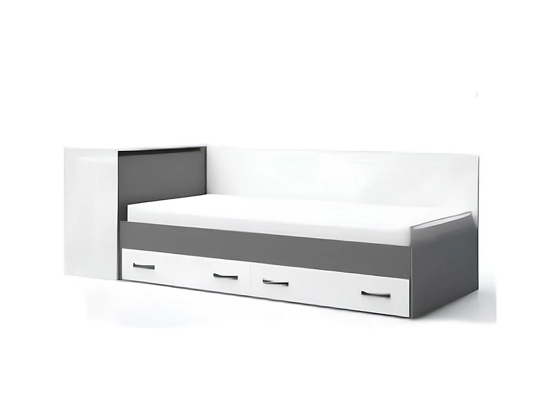 Letto singolo moderno con cassetti 82x190 cm bianco lucido e antracite LG17