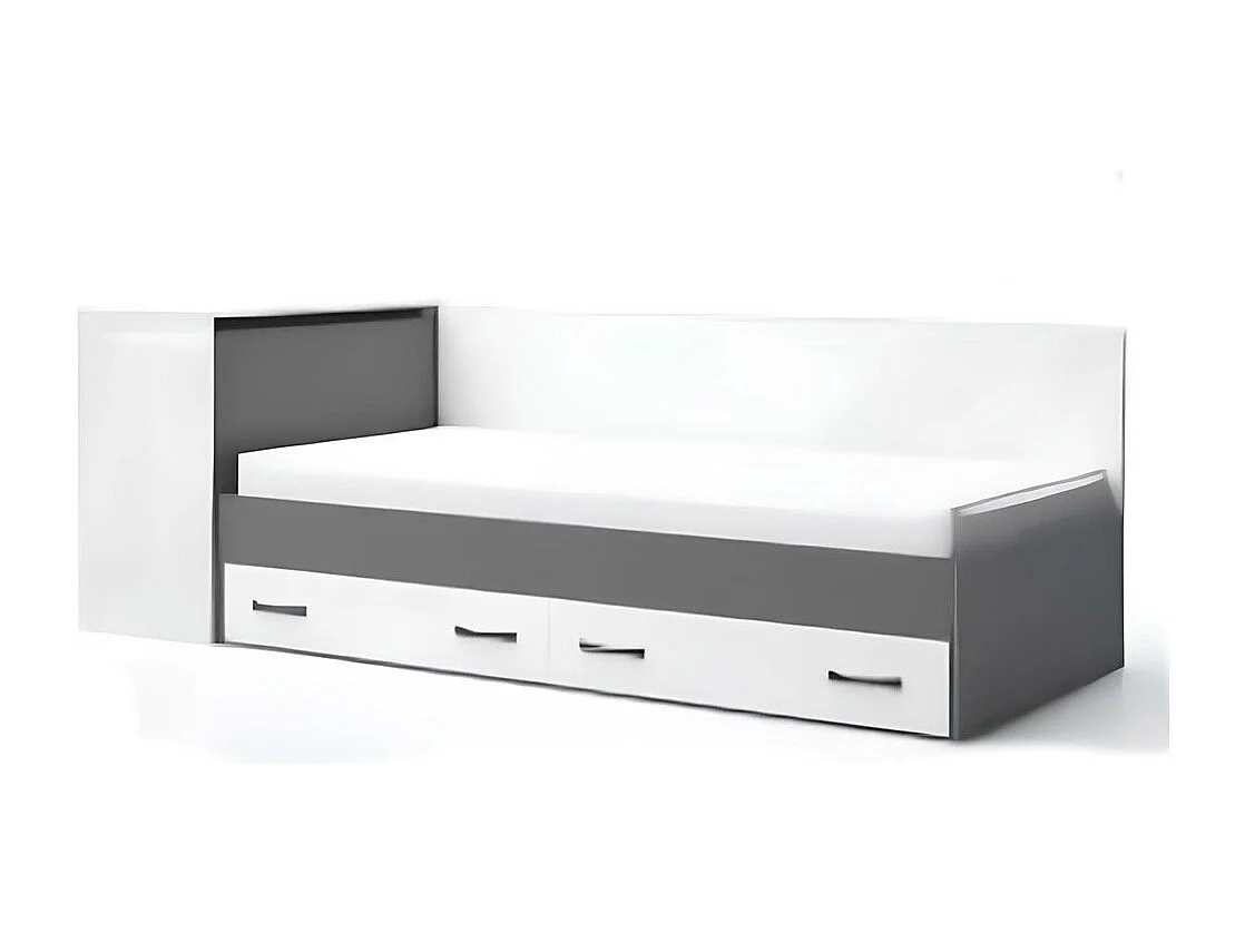 Letto singolo moderno con cassetti 82x190 cm bianco lucido e antracite LG17