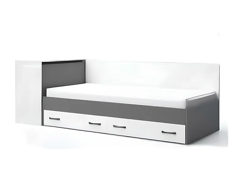 Letto singolo moderno con cassetti 82x190 cm bianco lucido e antracite LG17
