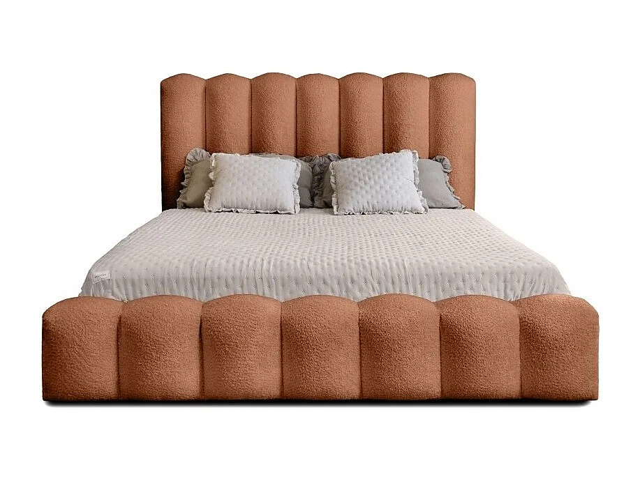 Cama con almacenaje BADJA – Tela bouclé Terracota – 180x200 cm – Somier elevable – Diseño de alta gama