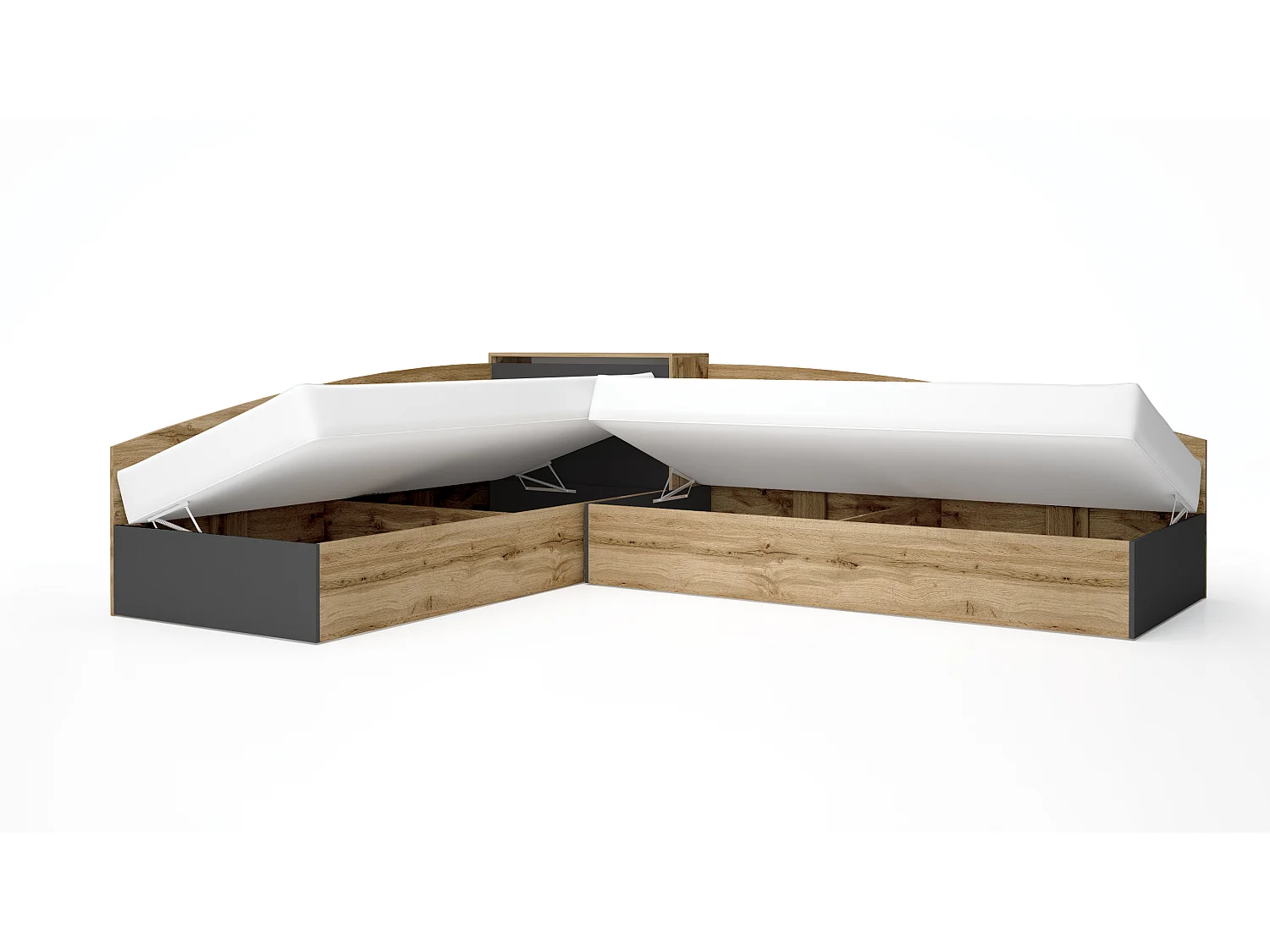 Letti singoli ad angolo rovere e antracite LG55