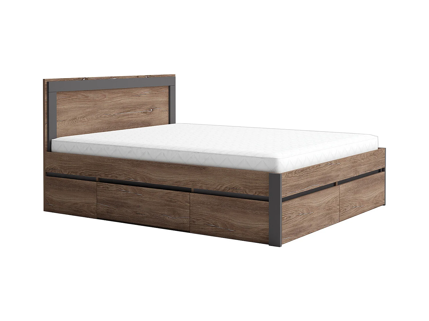 Letto matrimoniale moderno con cassetti 160x200 marrone e antracite LG58