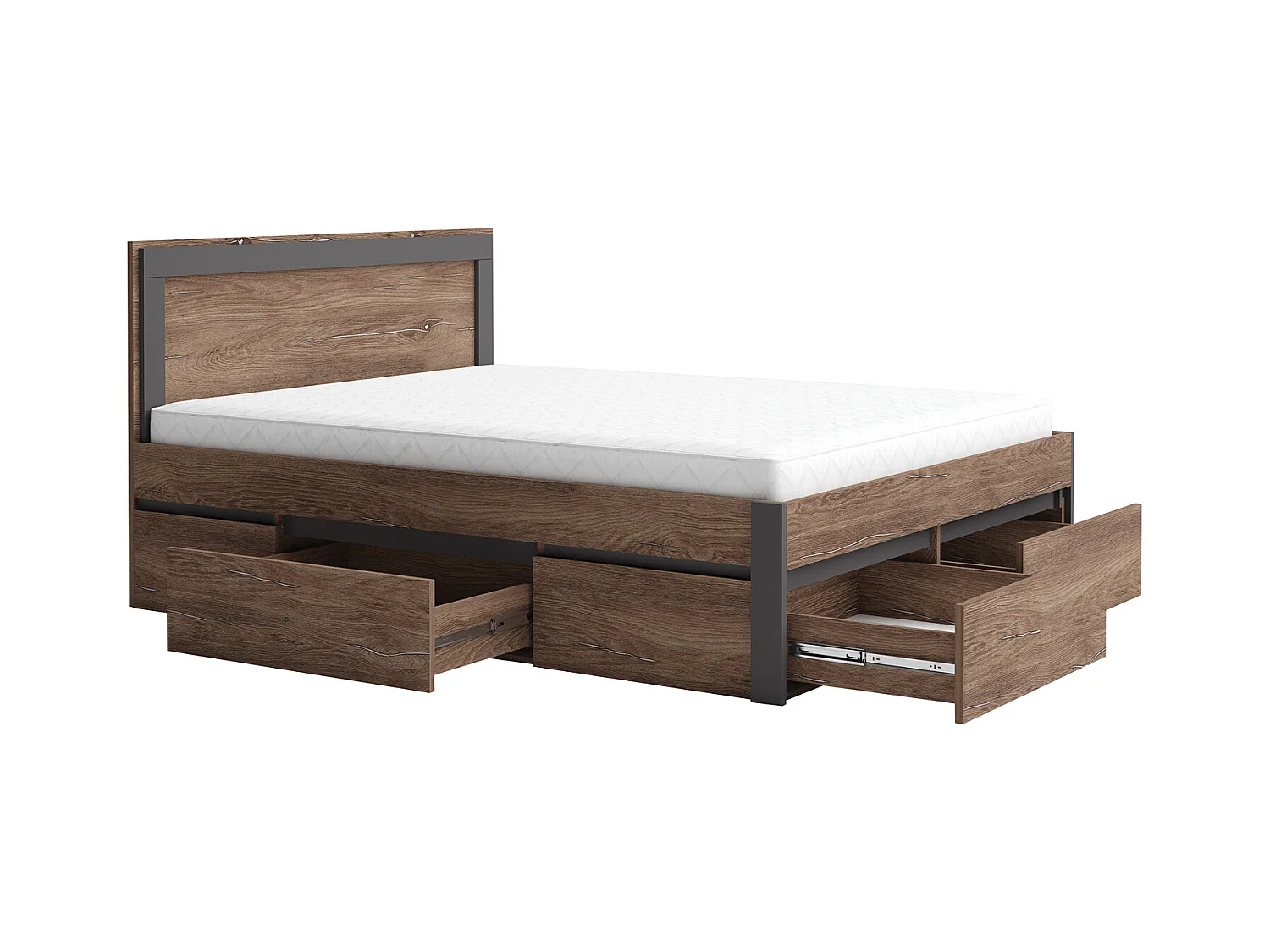 Letto matrimoniale moderno con cassetti 160x200 marrone e antracite LG58