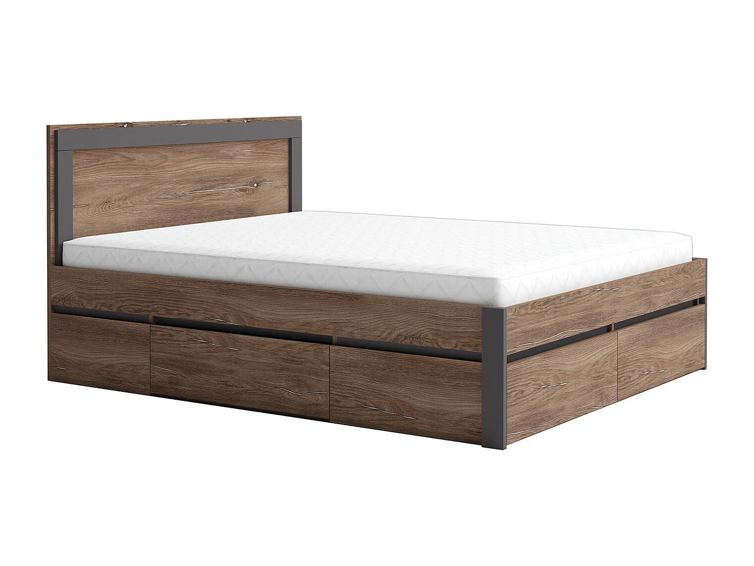 Letto matrimoniale moderno con cassetti 160x200 marrone e antracite LG58