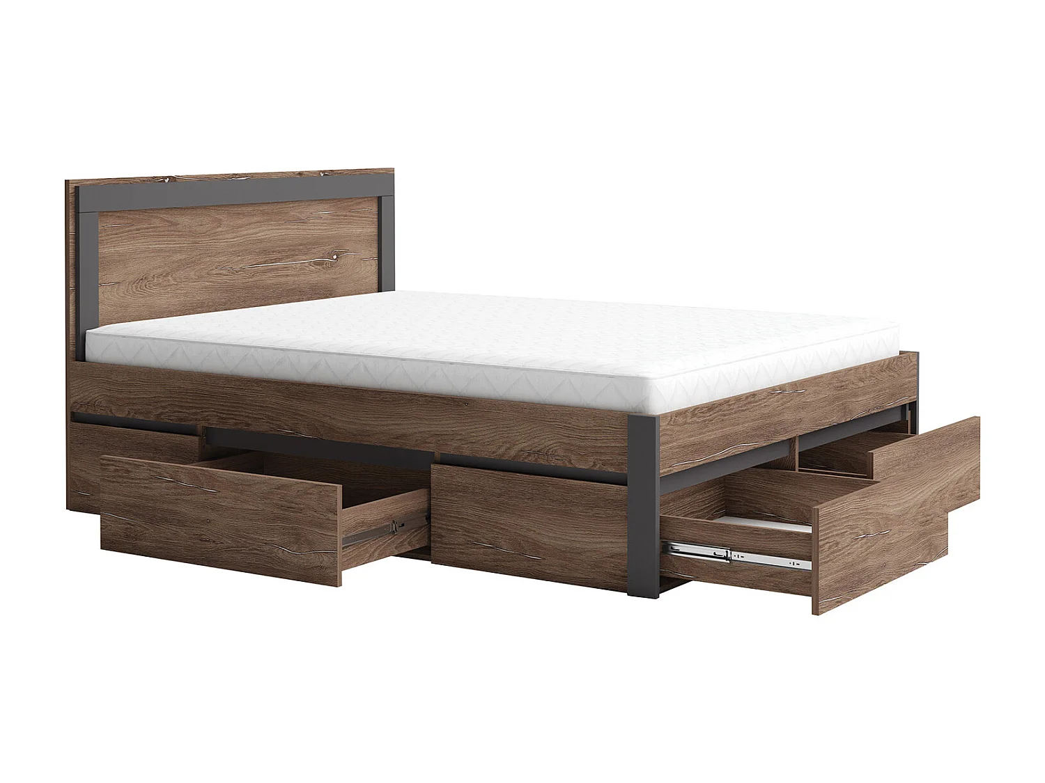 Letto matrimoniale moderno con cassetti 160x200 marrone e antracite LG58