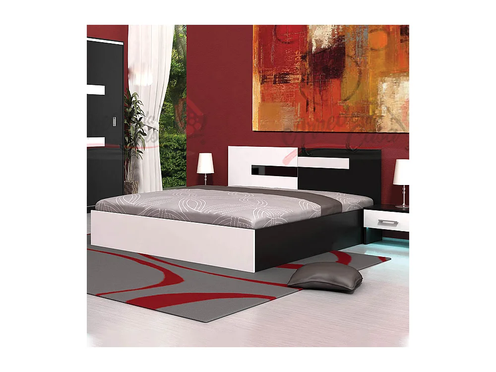 Letto alla francese contenitore con testiera bicolore bianco e nero lucido LG36