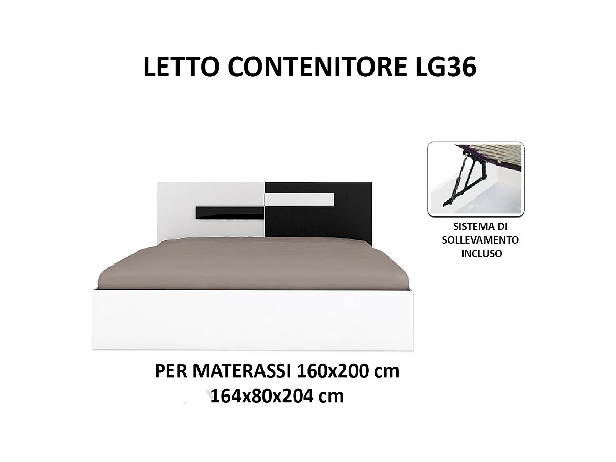 Letto alla francese contenitore con testiera bicolore bianco e nero lucido LG36