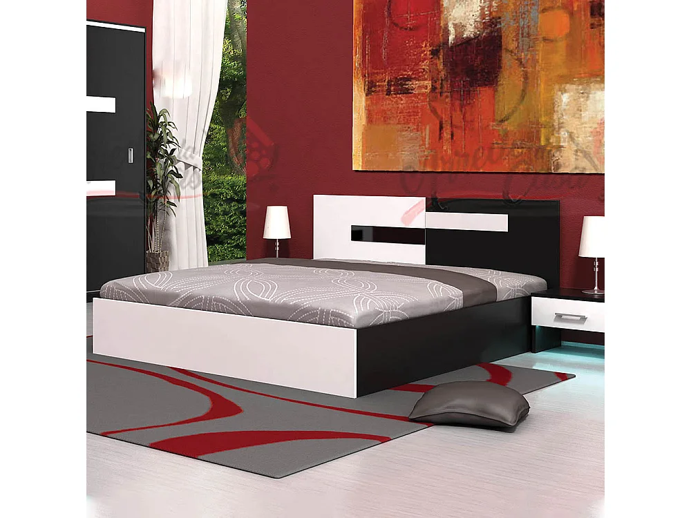 Letto alla francese contenitore con testiera bicolore bianco e nero lucido LG36