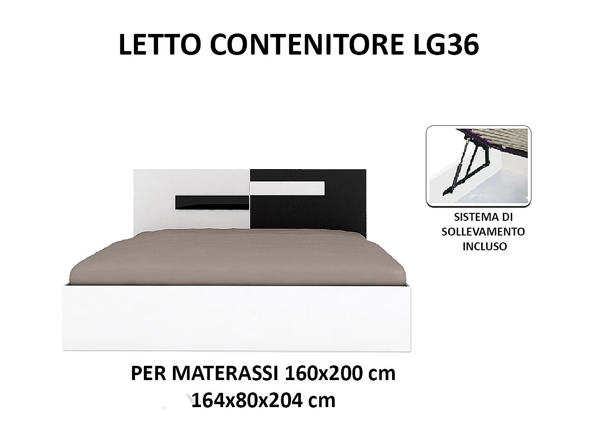 Letto alla francese contenitore con testiera bicolore bianco e nero lucido LG36