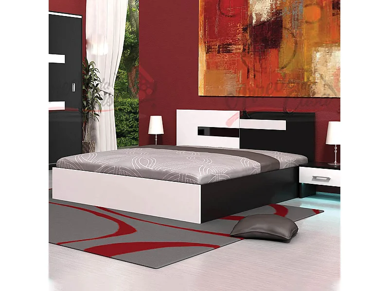 Letto alla francese contenitore con testiera bicolore bianco e nero lucido LG36